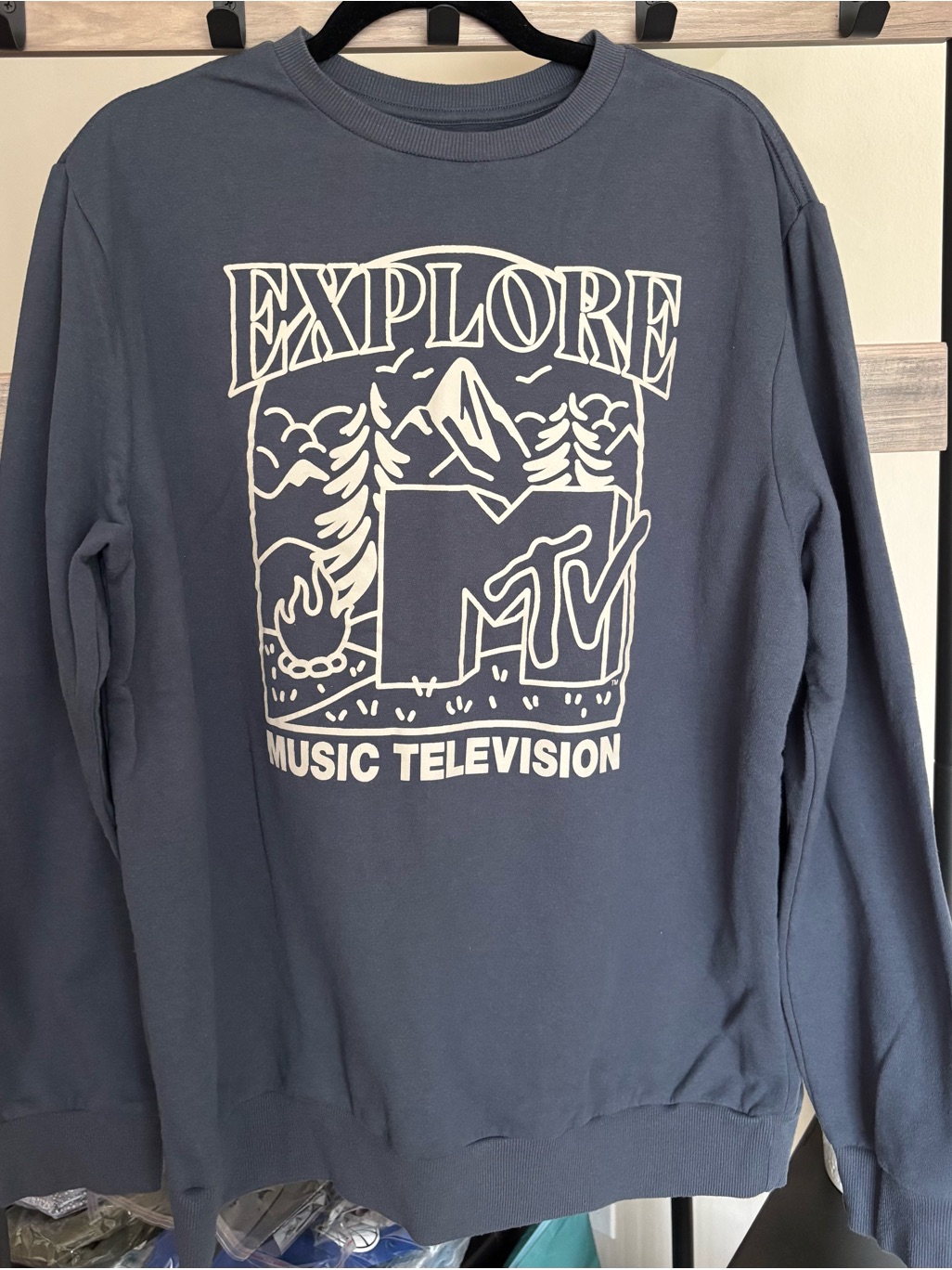 Mtv Explore Music Television Graphic Sweatshirt - Slate Blue Xl